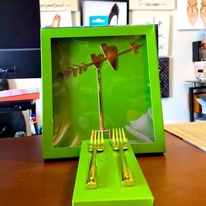 Kate Spade two hearts Wedding set cake topper & Forks set. “I DO, ME TO”